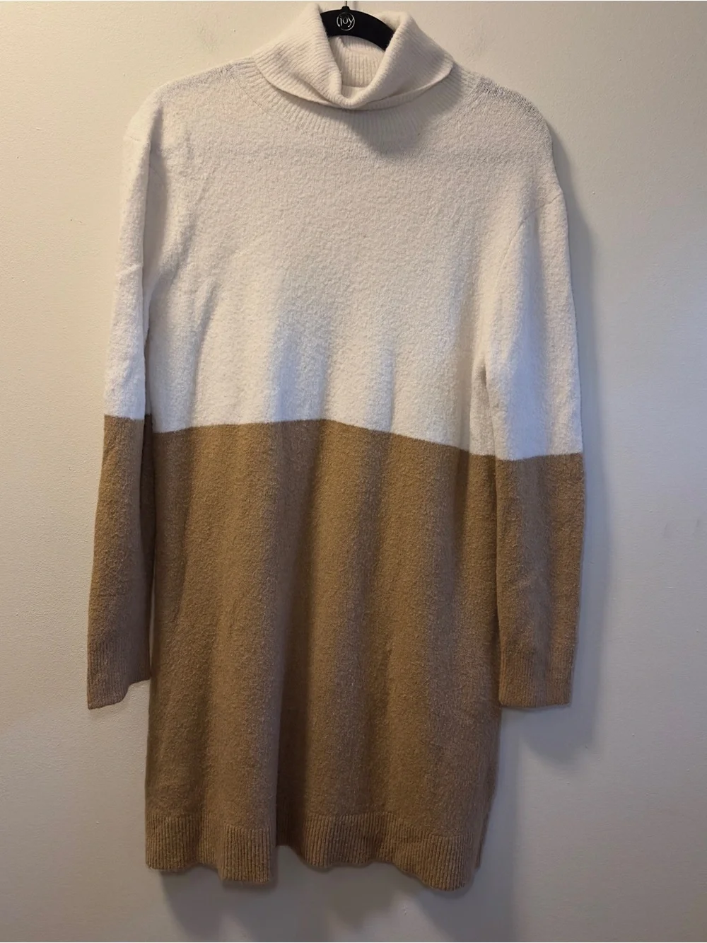 J. Crew Factory Cream Tan Colorblock Turtleneck Sweater Dress Sz L